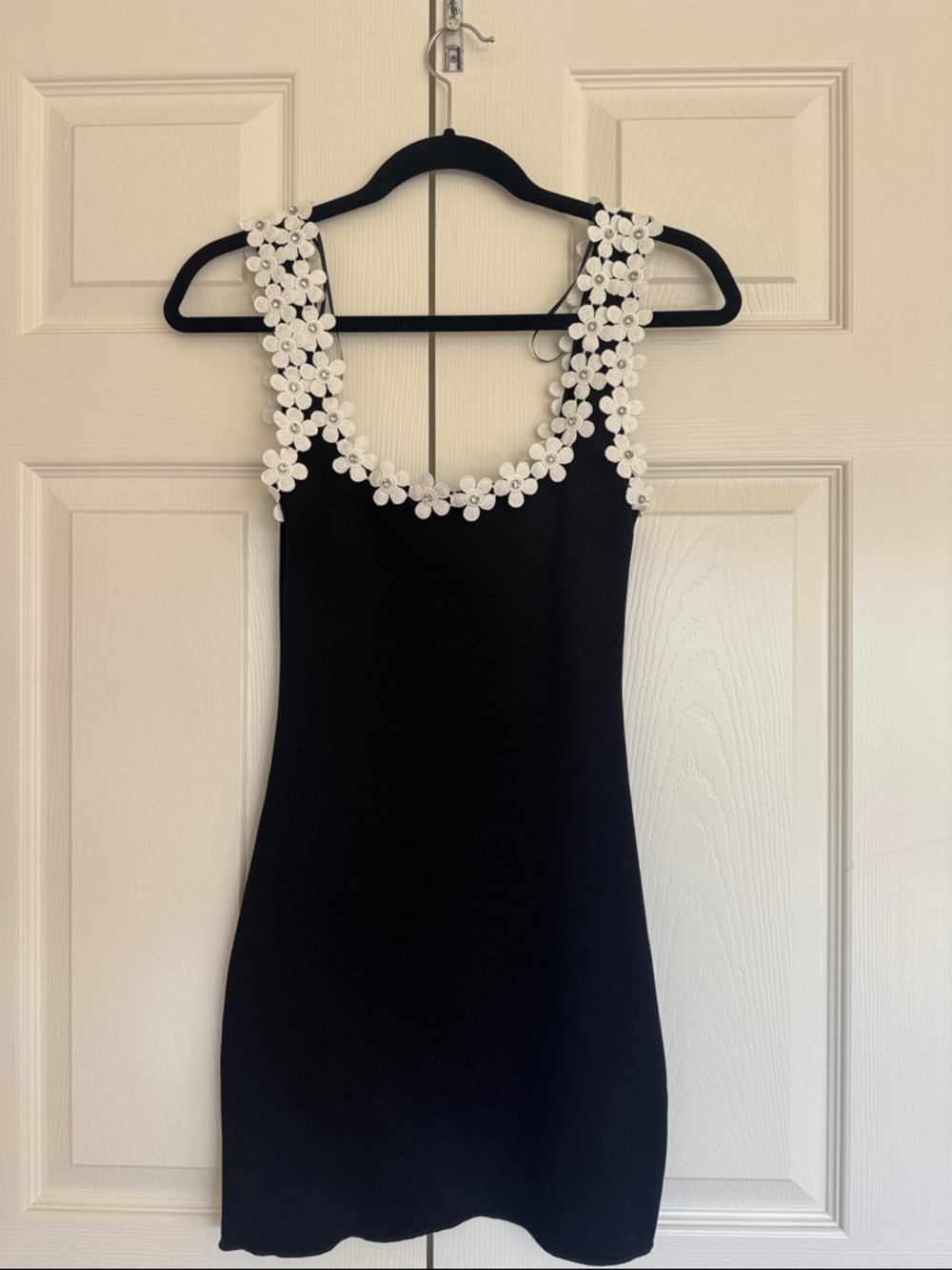 Zara NWT Black Dress with White Floral Trim - Women's Dress